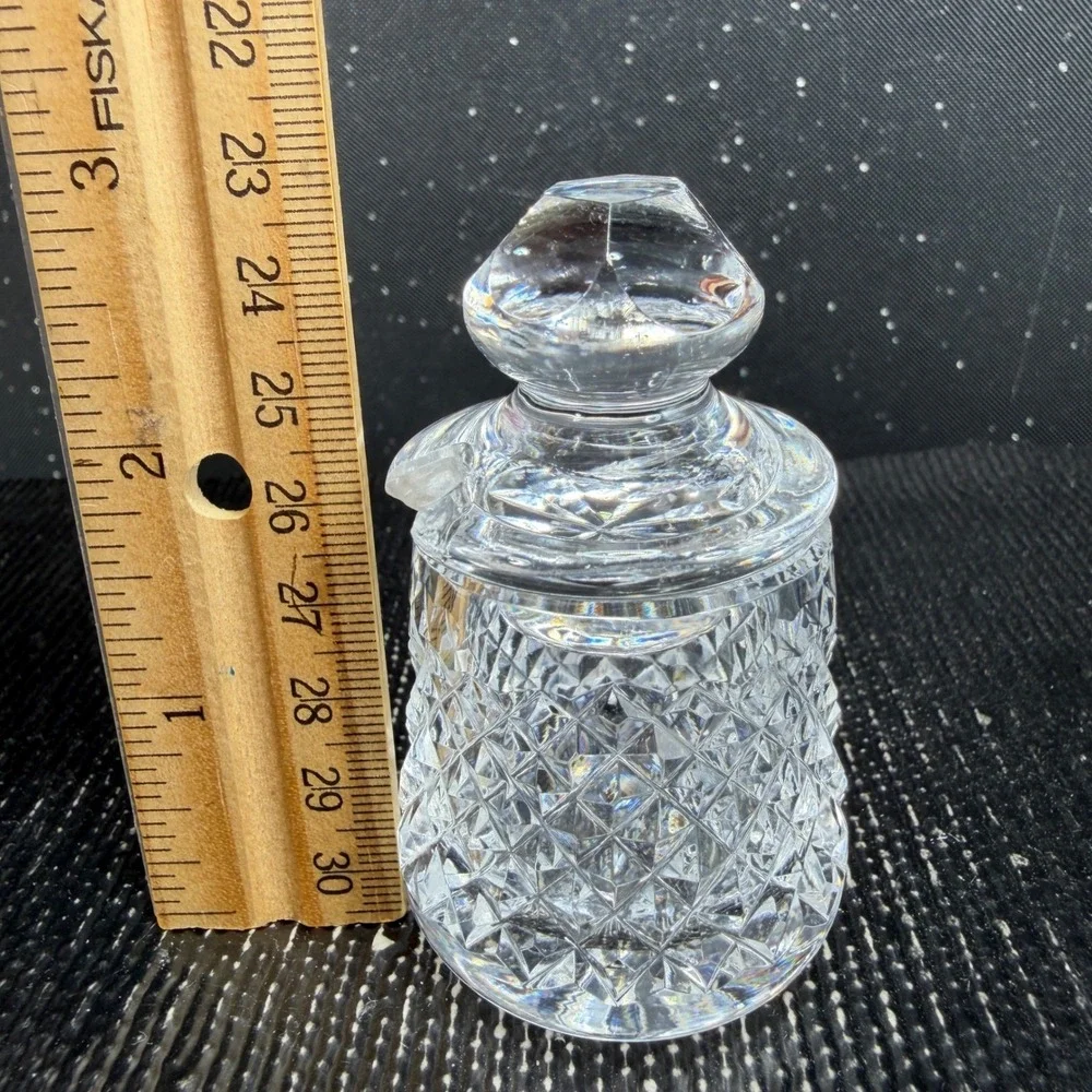 Waterford Crystal Alana Mini Mustard Condiment Pot w Lid Diamond Cut Clear Glass